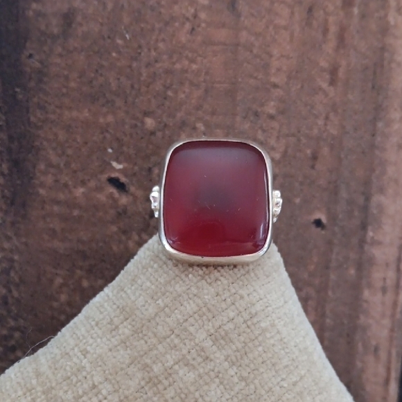 Red Silver Square Gemstone Ring - Picture 1 of 11